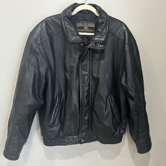 Vintage Members Only Men's Medium Genuine Leather Biker Bomber Jacket, Black - Picture 1 of 8